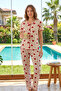 Women's Heart Pattern Buttoned Front Short Sleeve Pajama Set 006 White02 - 4