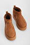 Women's Thick Sole Fur Lined Ankle Boots Tefis Light Brown Suede - 2