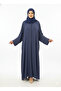 Midnight Navy Tailored Abaya | Rizqé Luxury Beaded Border Wrap with Classic Straight Sleeves