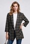 Women's Plaid Patterned Double-Breasted Blazer Jacket with Three-Quarter Sleeves