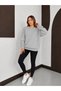 Women's Navy Blue Star Print Motif Gray Sweatshirt - 4