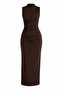 Brown Draped Slit Midi Dress - 2Y4114