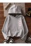 Girl's Gray Hooded Sweatshirt with 3 Butterfly and Back Print - 2