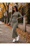 Timeless Elegance Women's Turtleneck Long Sleeve Waist Drawstring Detailed Stretchy Long Modal Dress - 2