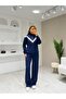 Textured Modal V-Neck Garnished Zipper Suit - 4