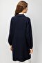 Women's Stand Collar Basic Zippered Long Wool Coat Dark Blue - 5