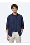 Navy Blue Plain Regular Fit Long Woven Casual Cotton Blend Shirt - 4