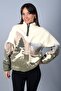 Women's Stand Collar Zipper Pocket Pine Tree - Deer Pattern Plush Sweatshirt - 2