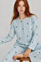 Women's Patterned Breathable Blue Pajama Set 4699 - 3