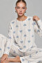 Women's Patterned Breathable Ecru Pajama Set 4690 - 2