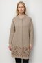 Women's Stand Collar Felt Floral Embroidered Long Wool Coat Dark Beige - 3
