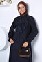 Navy Blue Ruffle Collar Lace Embroidered Hijab Shirt