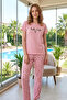 Women's Cherry Pattern Short Sleeve Milan Fabric Pajamas Set 027 Candy Pink - 2