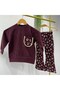 Girls Floral Patterned Burgundy School Sweatshirt and Spanish Flared Leggings Set - 4