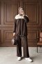Zippered Elastic Two-Thread Top and Bottom Set - Brown