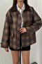 Mustard Collar Garnished Plaid Jacket - 4