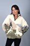 Women's Stand Collar Zipper Pocket Pine Tree - Deer Pattern Plush Sweatshirt - 3