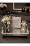 Luxury Silver Handle Rose Detailed Footed Square Tray for Promise, Engagement, Dowry, Coffee, Tea Presentation - 2