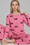 Women's Patterned Breathable Pink Pajama Set 4694 - 4