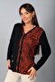 Women's Front Zebra Pattern Bow Detailed V-Neck Long Sleeve Blouse