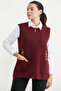 Embroidery Detailed Wool Knitwear Vest with Pockets - Claret Red - 3