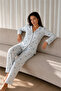 Women's Patterned Basic Winter Blue Pajama Set
