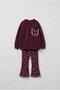Girls Floral Patterned Burgundy School Sweatshirt and Spanish Flared Leggings Set