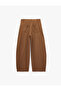 Regular Waist Pleated Pocketed Buttoned Balloon Fit Plaid Barrel Trousers - 5