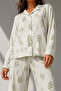 Women's Long Sleeve Cotton Green Pajama Set - 3