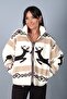 Women's Stand Collar Zippered Pocketed Deer Patterned Plush Jacket - 2