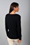 Women's Round Neck Long Sleeve Blouse with Rose Accessories on the Front - 4