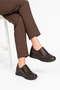 Kuneste double elastic front zipper women's genuine leather shoes - coffee brown - 4