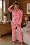 Bürümcük Knitted Long Sleeve Ruffled Cherry Patterned Women's Buttoned Pajama Set - 2