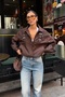 Women's Brown Bead Embroidered Adjustable Elastic Jacket