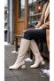 Women's Below the Knee Cream Heeled Shiny Detailed Zippered Leather Look Long Boots - 5