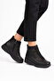 Nolma elastic band zippered women's genuine leather boot black skin - 6