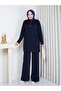 Knitwear Polo Collar Two-Piece Set with Trousers Navy Blue