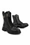 Sukan Yan V Buckle Long Side Zipper Genuine Leather Women's Boots Black Leather - 3