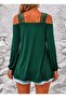 Women's Off-The-Shoulder Stripe Detailed Long Sleeve Viscose Blouse - 4