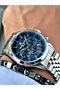 Royal Men's Watch Bracelet Gift Set - Silver Color Steel Band Navy Blue Dial - 2