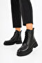 Tones side zipper lace-up genuine leather women's boots - black - 5
