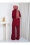 Knitwear Polo Collar Two-Piece Set with Trousers Claret Red - 6