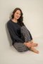 Women's Long Sleeve Anthracite 3-Button Modal Fabric Pajama Set (with Eye Patch Gift) - 7
