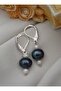 Black Pearl Stone Earrings - Silver Color -