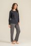 Women's Long Sleeve Anthracite 3-Button Modal Fabric Pajama Set (with Eye Patch Gift) - 8