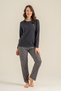 Women's Long Sleeve Anthracite 3-Button Modal Fabric Pajama Set (with Eye Patch Gift)
