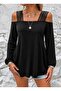 Women's Off-The-Shoulder Stripe Detailed Long Sleeve Viscose Blouse - 2