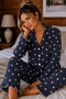 Bürümcük Knitted Long Sleeve Ruffled Heart Patterned Women's Buttoned Pajama Set