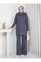 Knitwear Polo Collar Two-Piece Set with Trousers Gray - 3