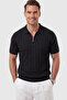 Men's Zippered Black Polo Collar Knitwear T-Shirt Regular Fit Comfortable Cut 2604360 - 3